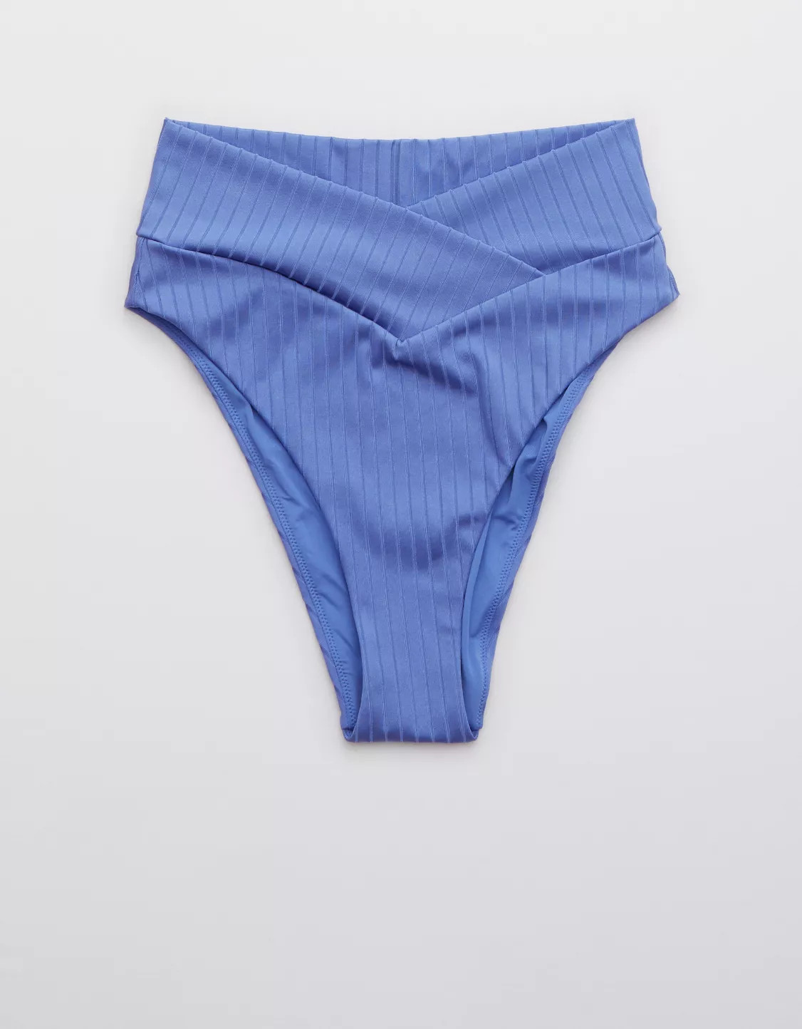 Aerie Ribbed Shine Crossover High Cut Cheeky Bikini Bottom | Aerie