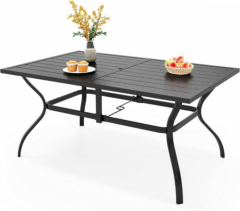 PHI VILLA Outdoor Dining Table for 6, 60" Long Rectangular Metal Wrought Iron Table with Umbrella... | Amazon (US)