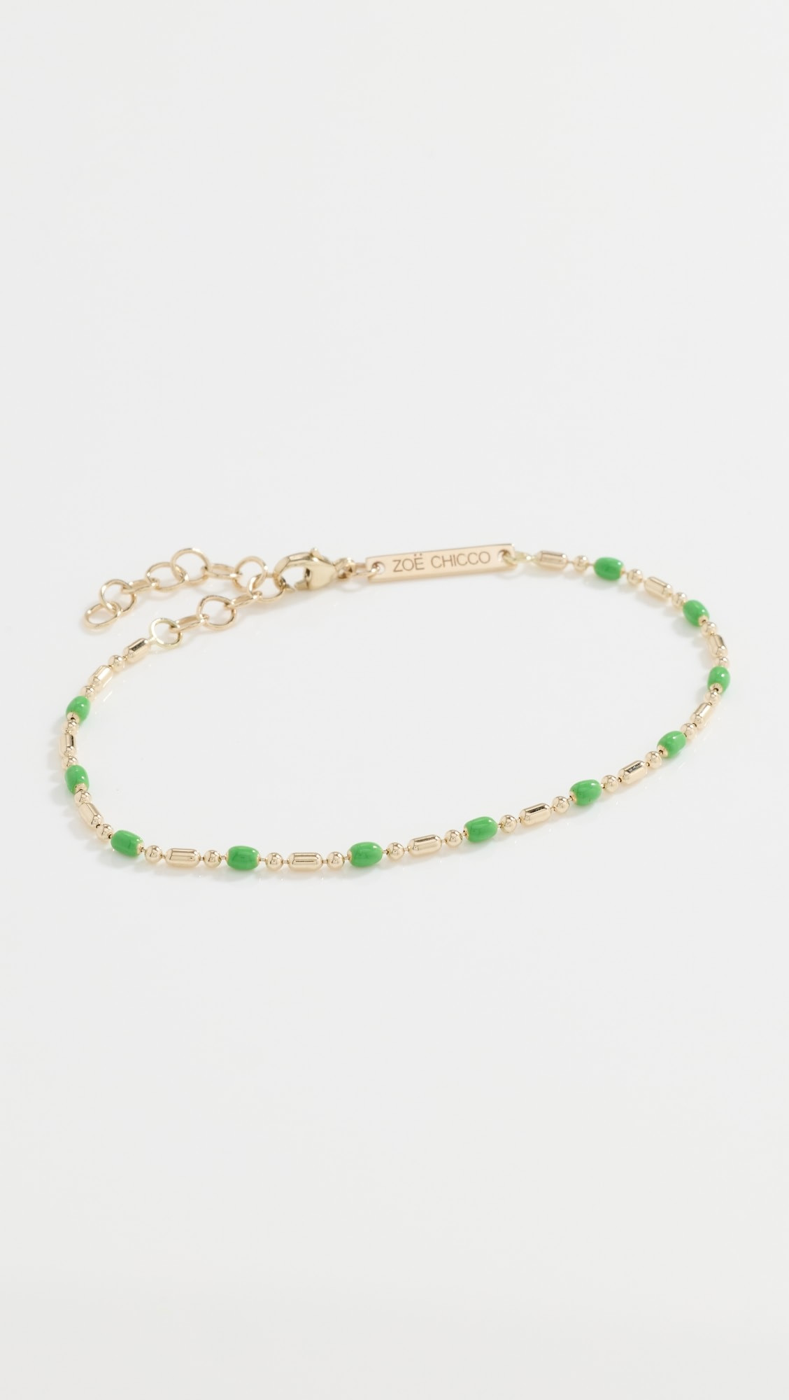 14k Gold & Green Enamel Bar and Bead Chain Bracelet | Shopbop
