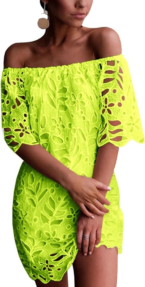 Pretty Garden Womens Lace Flare Short Sleeve Loose Elegant Mini Dress | Amazon (US)