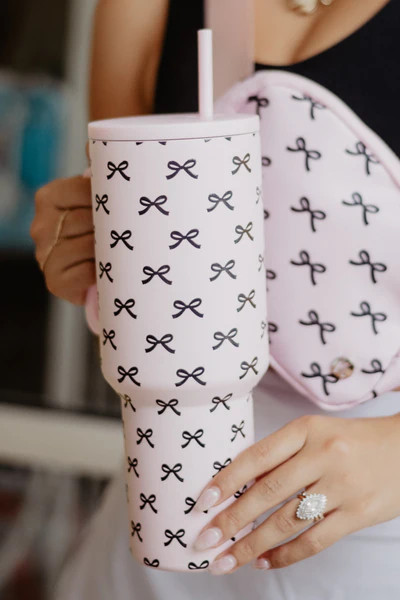 Black & Pink Mini Coquette Bows 38 Oz Tumbler w/ Handle | Katydid.com