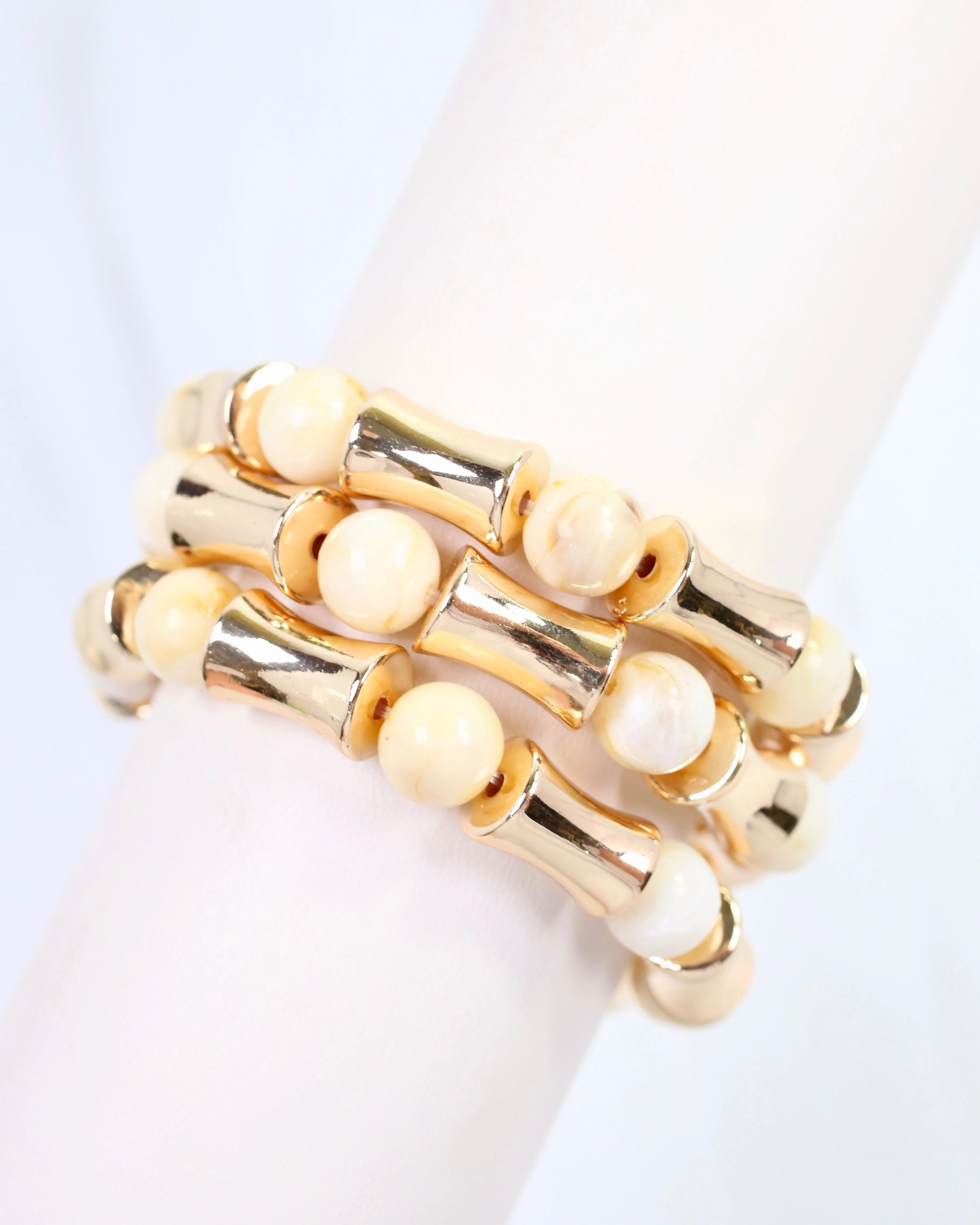 Vasto Bamboo Beaded Bracelet Set Natural | Caroline Hill