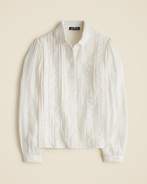 Lace-trim button-up shirt with club collar | J. Crew US