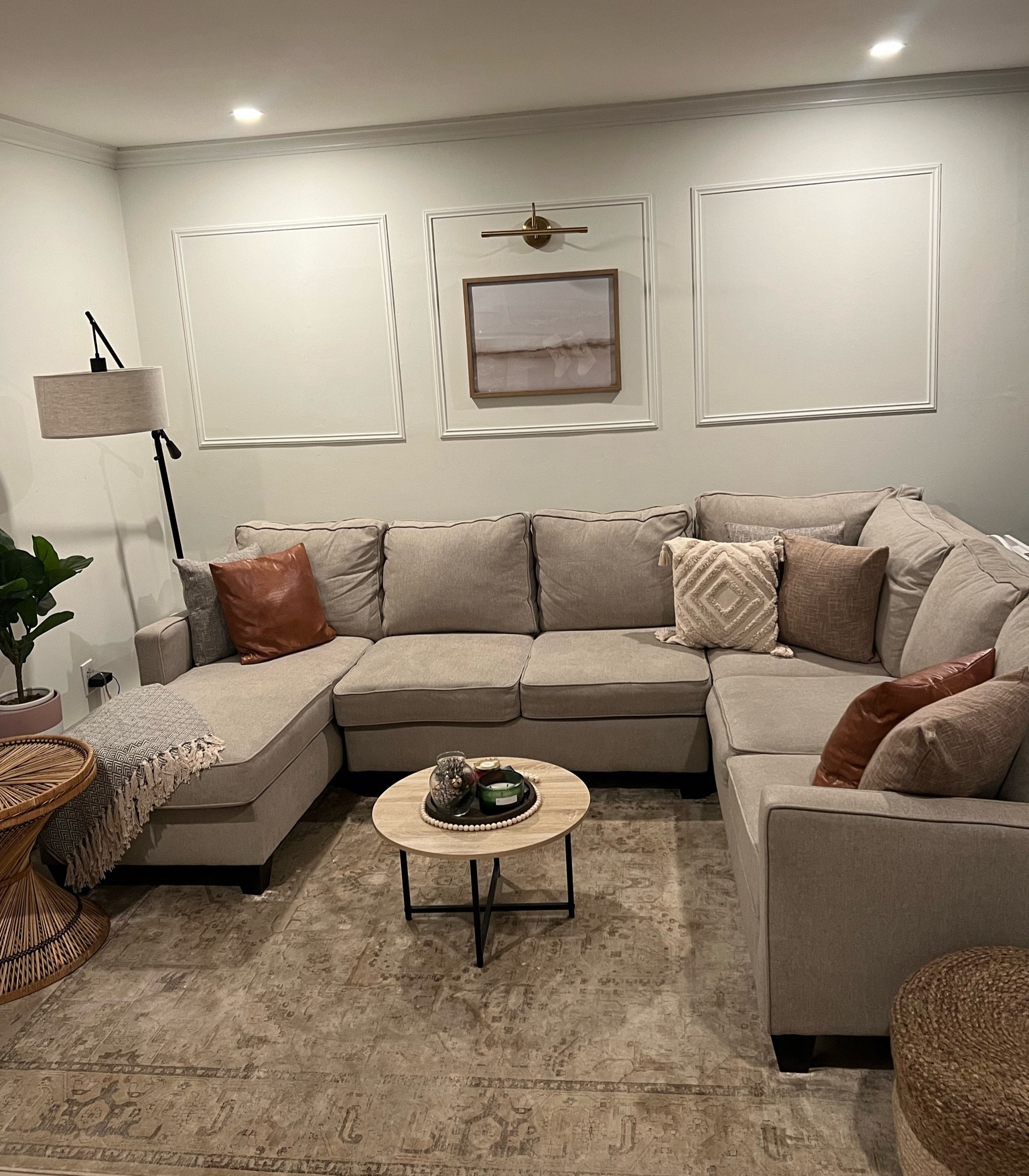 Elevating our home for less 🤍 Almost three years later & I finally decided what I wanted to do with the blank wall above the couch —   All products linked here! See my IG for a full step-by-step of this DIY frame molding ✨ 

#LTKhome #LTKfindsunder50 #LTKfindsunder100
