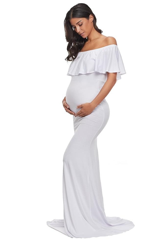 Glampunch Womens Off Shoulder Maternity Dress Ruffles Elegant Slim Gowns Fit Maxi Photography Dre... | Amazon (US)