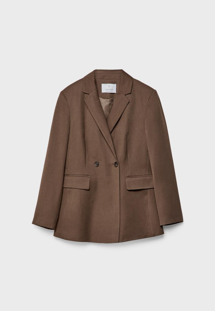 Slim fit double-breasted blazer - Women's Blazers | Stradivarius United Kingdom | Stradivarius (UK)