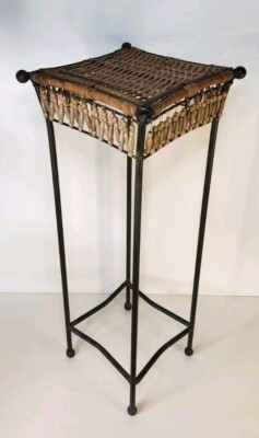 25" Vintage Wicker & Metal Beaded Pedestal Plant Stand | eBay US