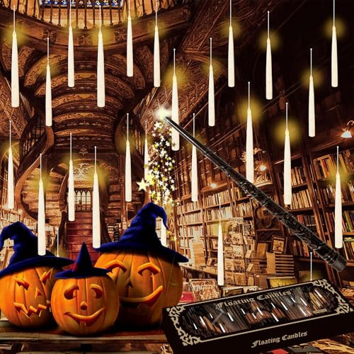 SHYMERY Floating Candles with Wand, 24pcs Hanging Candles, Flickering Flameless Floating Lights, Warm White Floating LED Candles with Remote for Party, Halloween Decorations | Amazon (US)