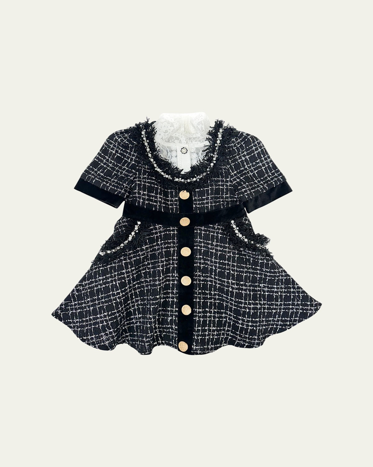 Girl's Orea Tweed Lace Trim Dress, Size 12M-12 | Bergdorf Goodman