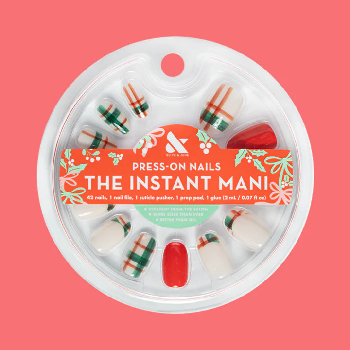 Handpainted Plaid - Press-On | Short | Round | Olive & June