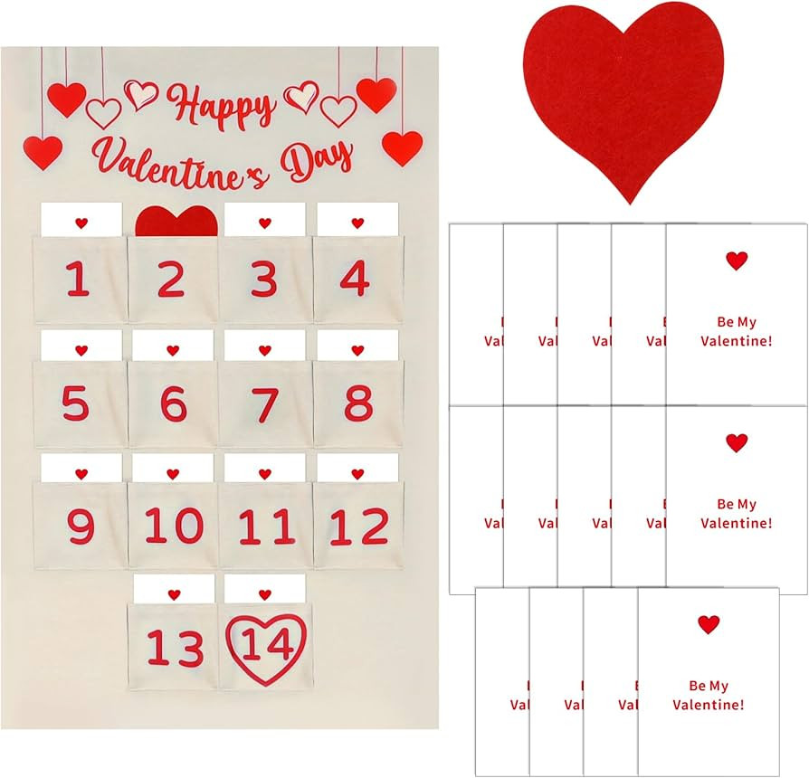 Valentine's Countdown Calendar Funny Canvas Wall Hanging Ornaments with Pockets Activity Cards an... | Amazon (US)