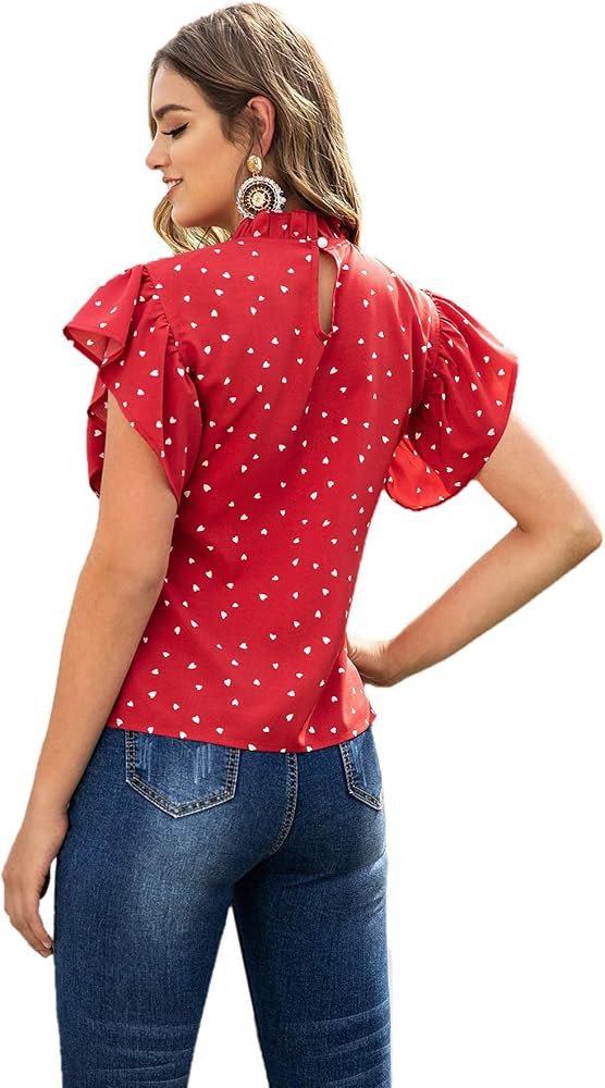 Lilosy Women Casual Ruffle Short Sleeve Work Blouse Elegant Office Top | Amazon (US)