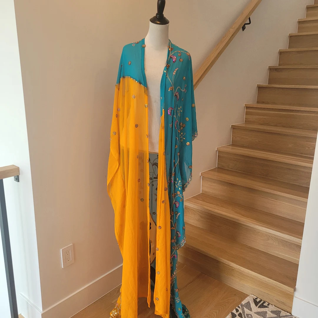 Handmade Hand Beaded Upcycled Chiffon Embroidered Floral Kimono Long Cardigan Beach Coverup Sheer... | Etsy (US)