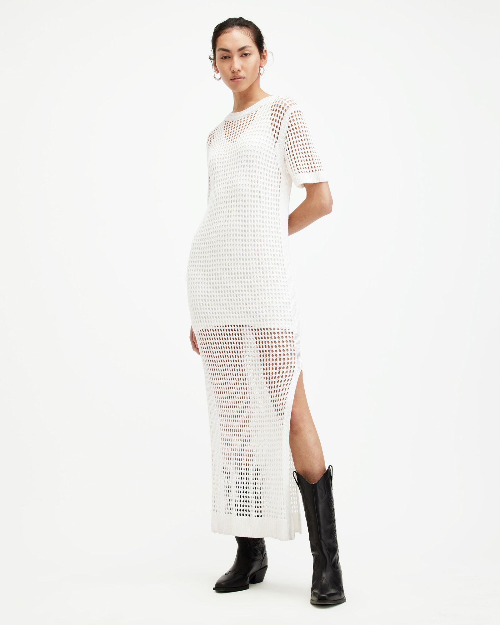 Paloma Open Stitch Maxi Dress Chalk White | ALLSAINTS US | AllSaints US