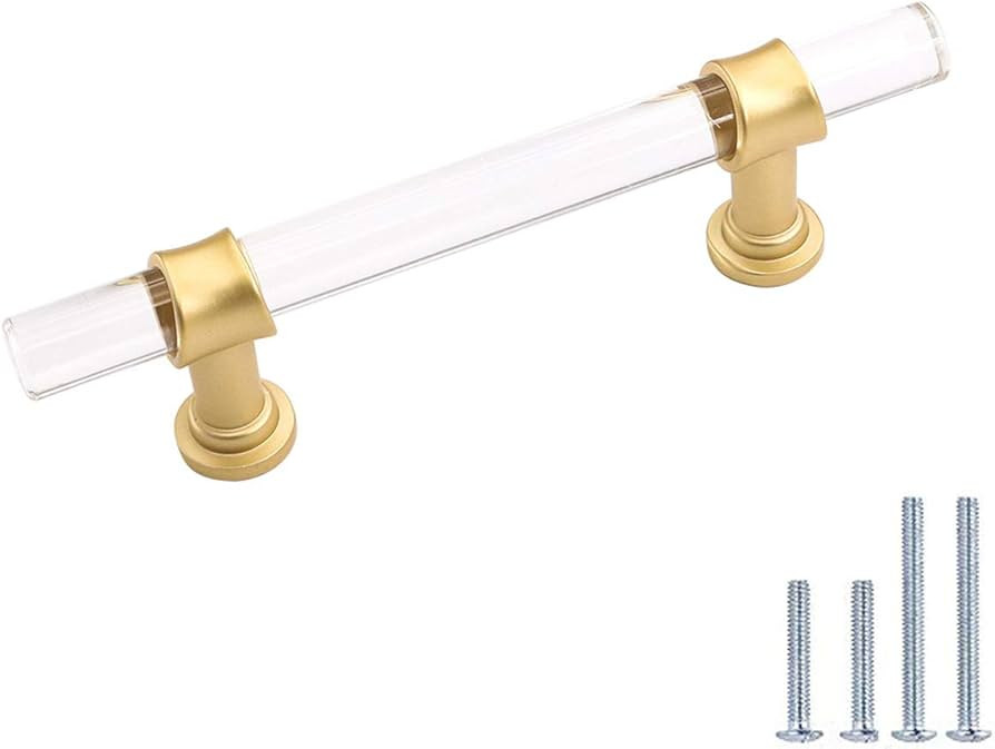 Peaha 10 Pack Acrylic Drawer Pulls Kitchen Cabinet Handle Gold Dresser Drawer Pull Brushed Brass ... | Amazon (US)
