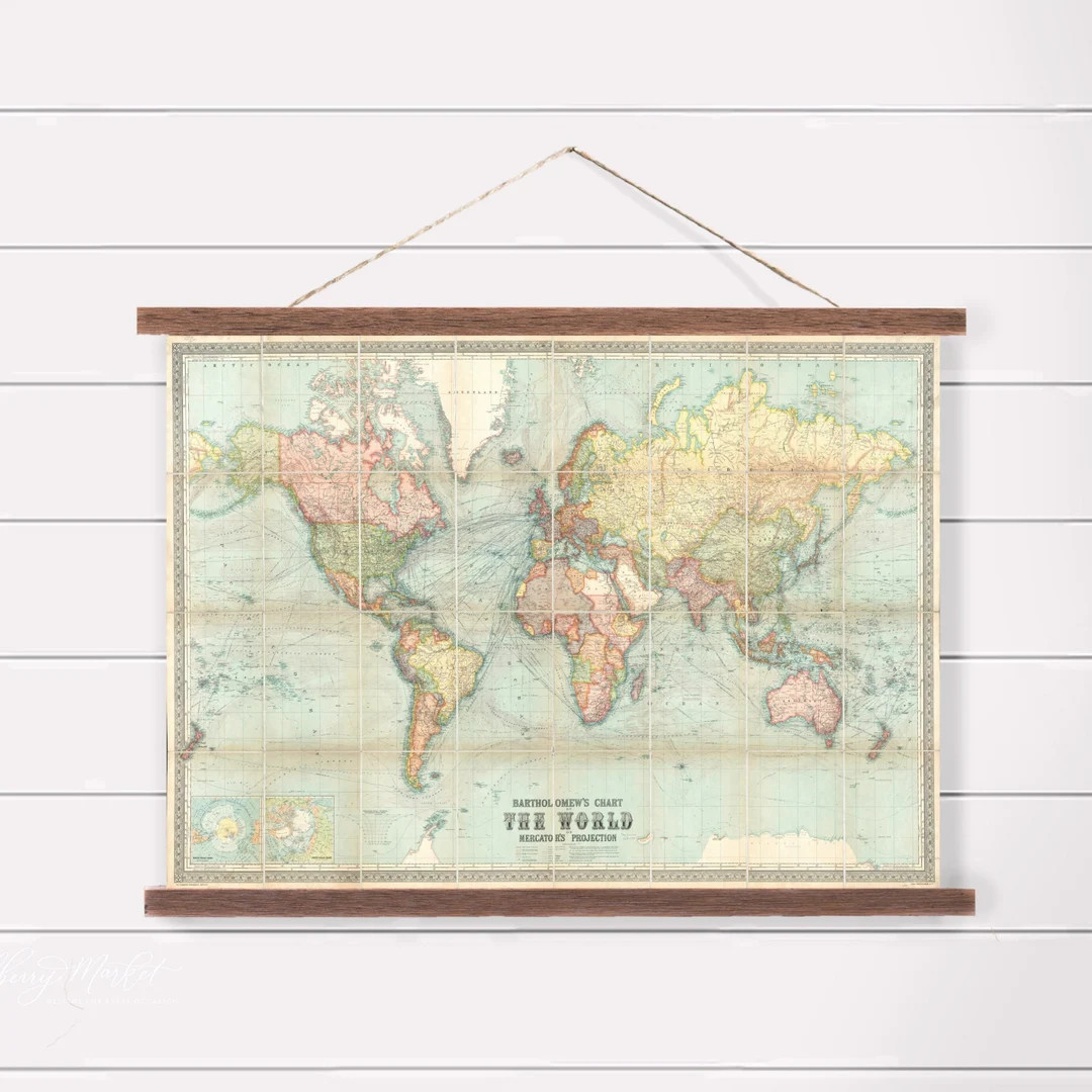 Vintage World Map Hanging Canvas Art Vintage Art Vintage Map - Etsy | Etsy (US)
