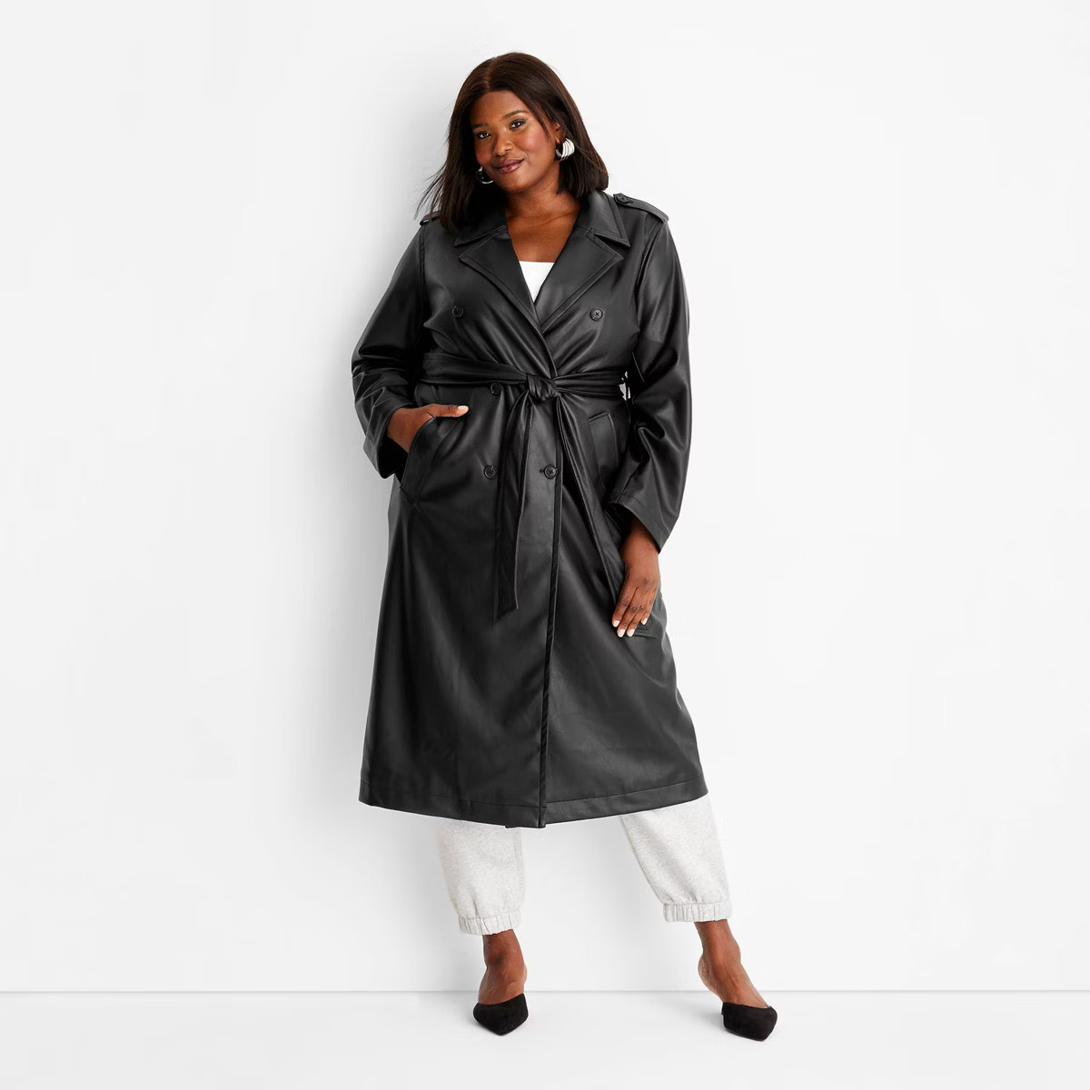 Women's Faux Leather Trench Coat - A New Day™ Black | Target