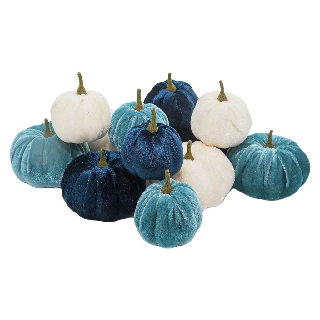 12 Set Velvet Pumpkin Decor, Exquisite Artificial Pumpkin Fall Party Decorations Blue | Walmart (US)