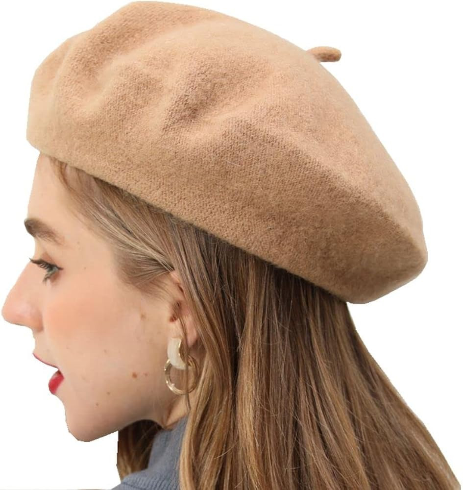 French Beret-Classic Wool Beret Solid Color Womens Beret Cap Hat | Amazon (US)