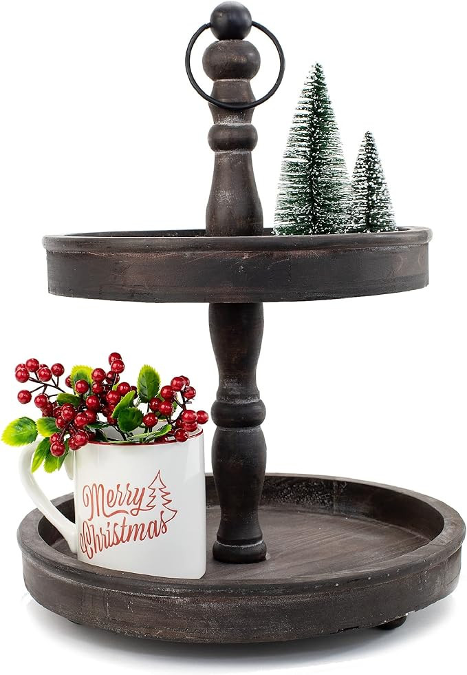 Beautiful Two Tiered Tray – Rustic Wooden Serving Tray Enhances Your Christmas Farmhouse Decor ... | Amazon (US)
