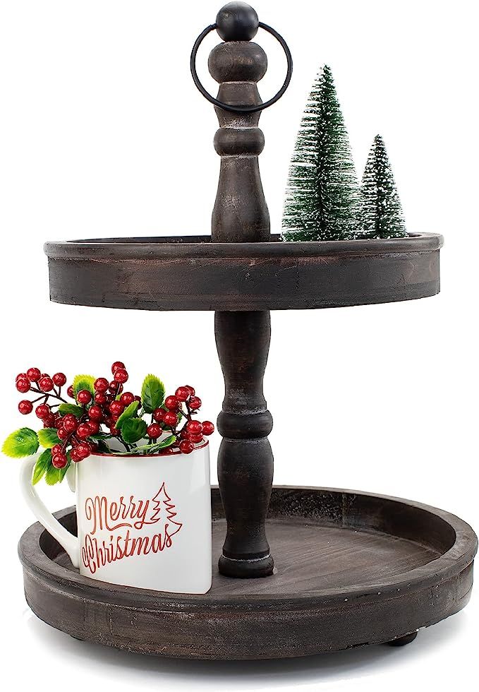 Beautiful Two Tiered Tray – Rustic Wooden Serving Tray Enhances Your Christmas Farmhouse Decor ... | Amazon (US)