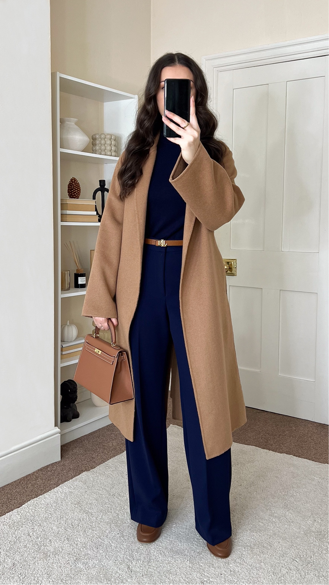 Smart casual early winter outfit. Roll neck is H&M, wearing size S. Coat is Mango, wearing size S. Trousers are &OtherStories, wearing size UK10. Loafers are old from M&S. Bag is Totes Luxe Uk.#LTKCyberWeek 

#LTKstyletip #LTKwinter