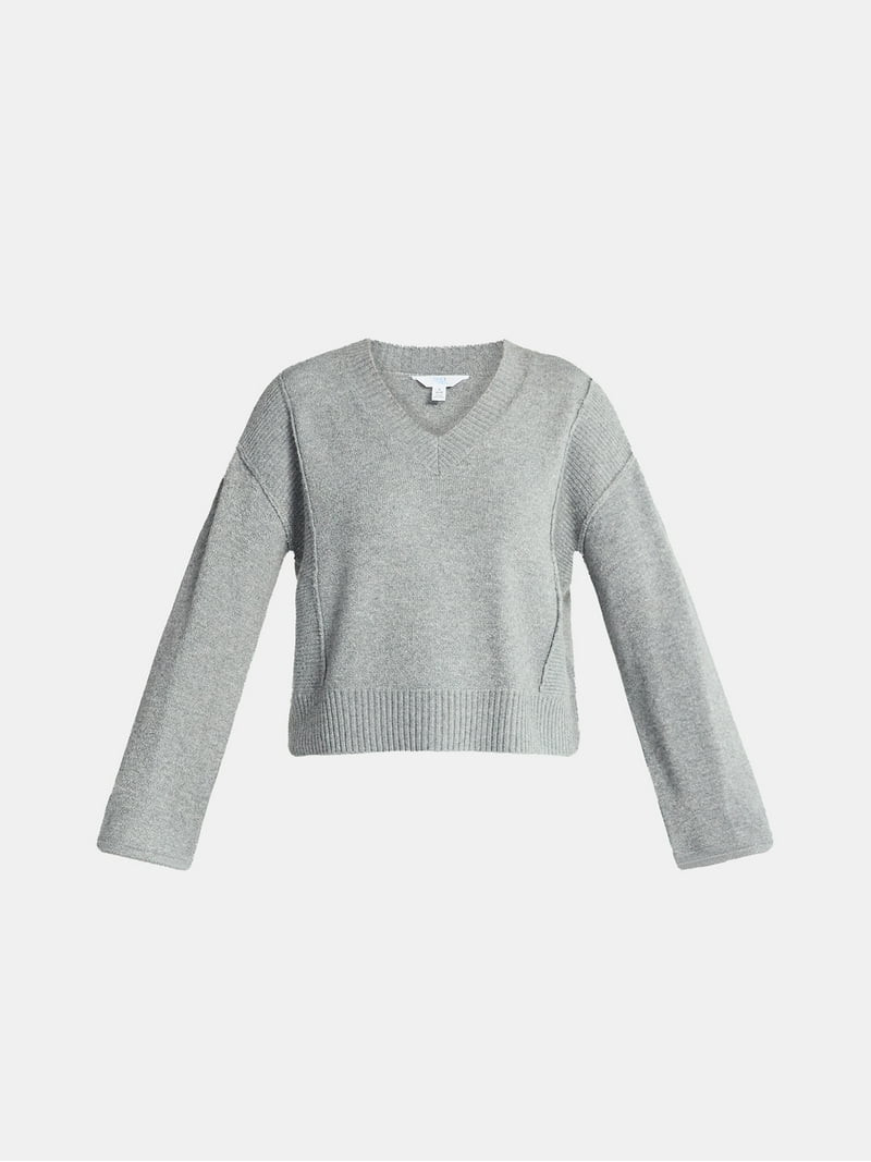 Time and Tru Women's Ribbed V Neck Sweater, Lightweight, Sizes XS-XXXL | Walmart (US)