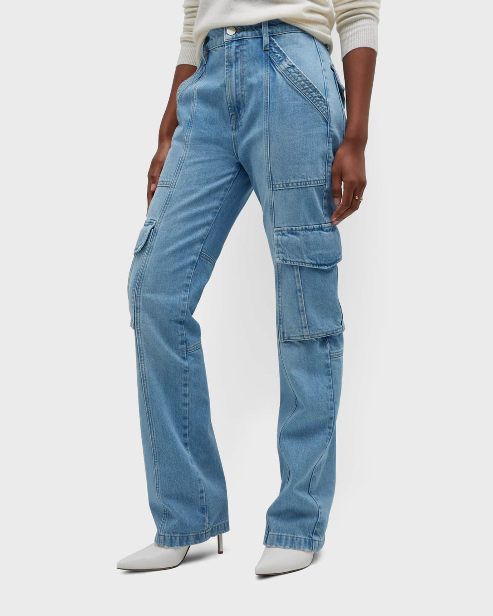 High-Rise Straight Utility Jeans | Neiman Marcus