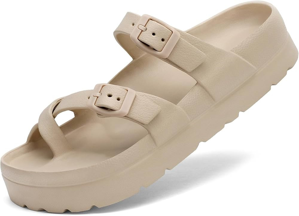 TIKVAW Womens Arch Support Platform Sandals Comfort Slides Thick Soles Flat Sandals With Adjustab... | Amazon (US)