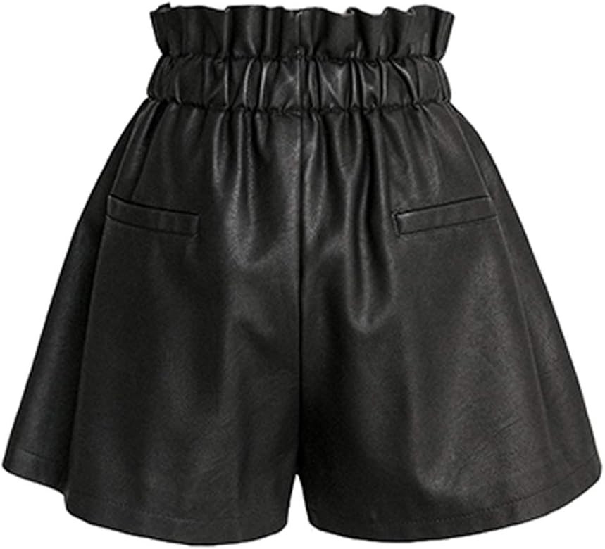 SCHHJZPJ High Waisted Wide Leg Black Faux Leather Shorts for Women (Black, M) at Amazon Women’s... | Amazon (US)
