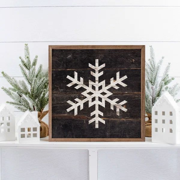 Snowflake Black Framed On Wood Print | Wayfair North America