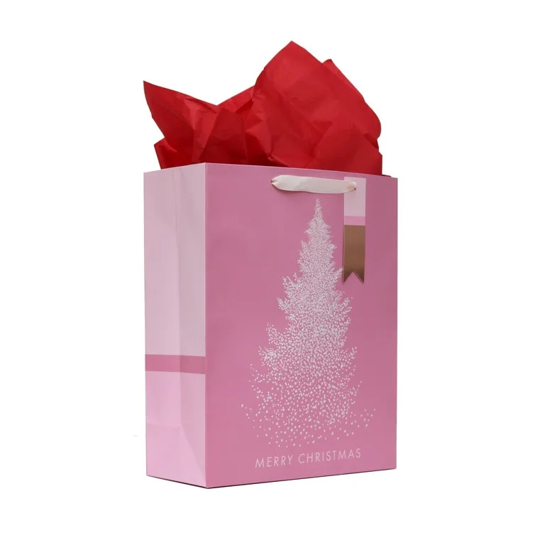 Large Pink and White Merry Christmas Paper Gift Bag, 10" x 4.5" x 12.75", by Holiday Time - Walma... | Walmart (US)