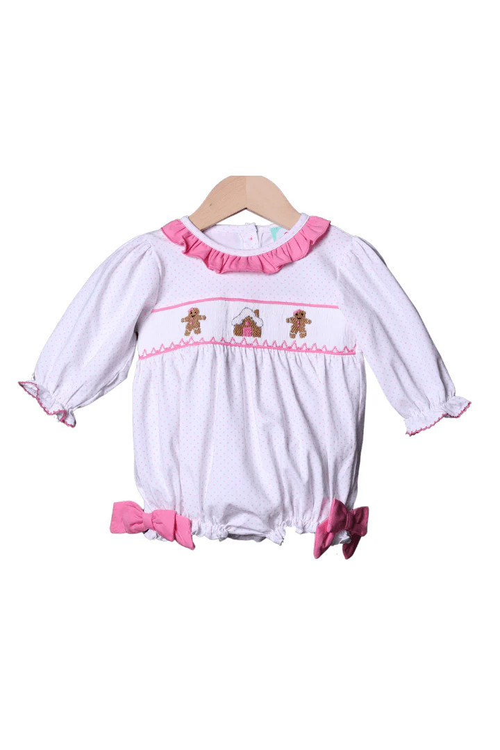 Smocked Gingerbread Pink Bitty Dot Bubble | The Smocked Flamingo