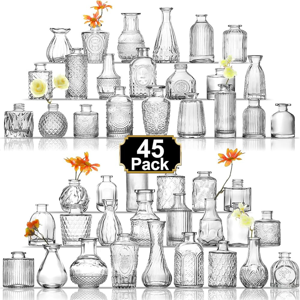Arme Bud Vase Set of 45, Clear Bud Vases in Bulk, Mini Glass Vases for Flower, Small Flower Vases... | Amazon (US)
