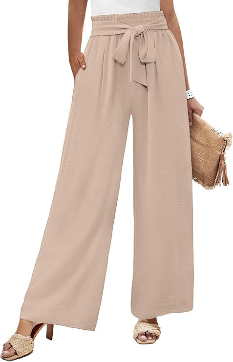 Women's Wide Leg Pants High Waisted Adjustable Tie Knot Loose Trousers Business Casual Work Pants... | Amazon (US)