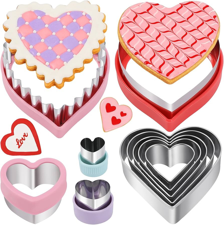 Heart Cookie Cutter Set, 10-Piece Stainless Steel Biscuit Cutters for Valentine's Day Baking, Cak... | Amazon (US)