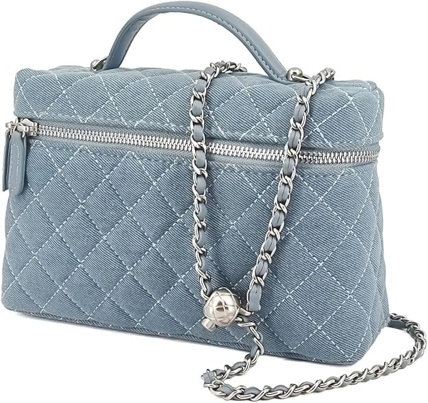 M-ioi-M Small Quilted Denim Top-Handle Pouch Purse for Women, Designer Slim Vanity Case, Crossbod... | Amazon (US)