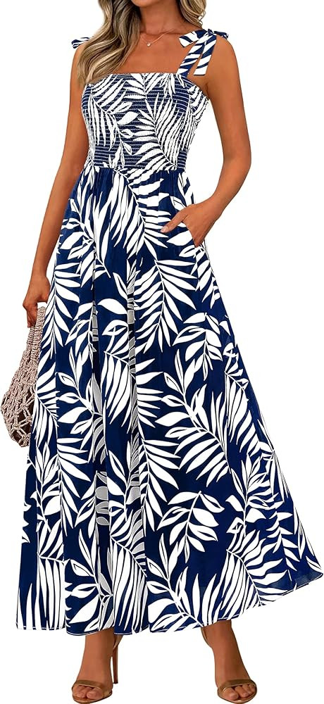 PRETTYGARDEN Womens Summer Dresses Floral Sleeveless Smocked Maxi Dress, Mother’s Day, July 4 Dress | Amazon (US)