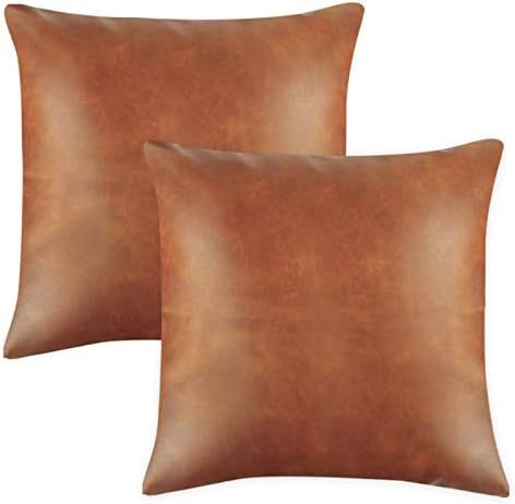 Fixwal Faux Leather Throw Pillow Covers, Set of 2 Brown Modern Couch Cushion Covers for Couch Bed... | Amazon (US)