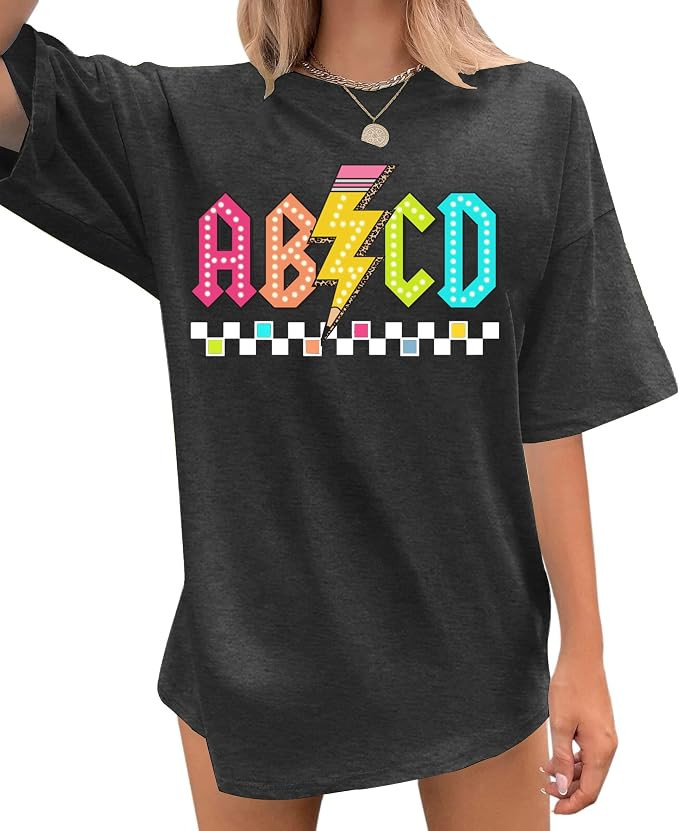 Teacher Shirts for Women Oversized ABCD Teacher Shirt Teach Tshirt Appreciation Gifts Tops | Amazon (US)
