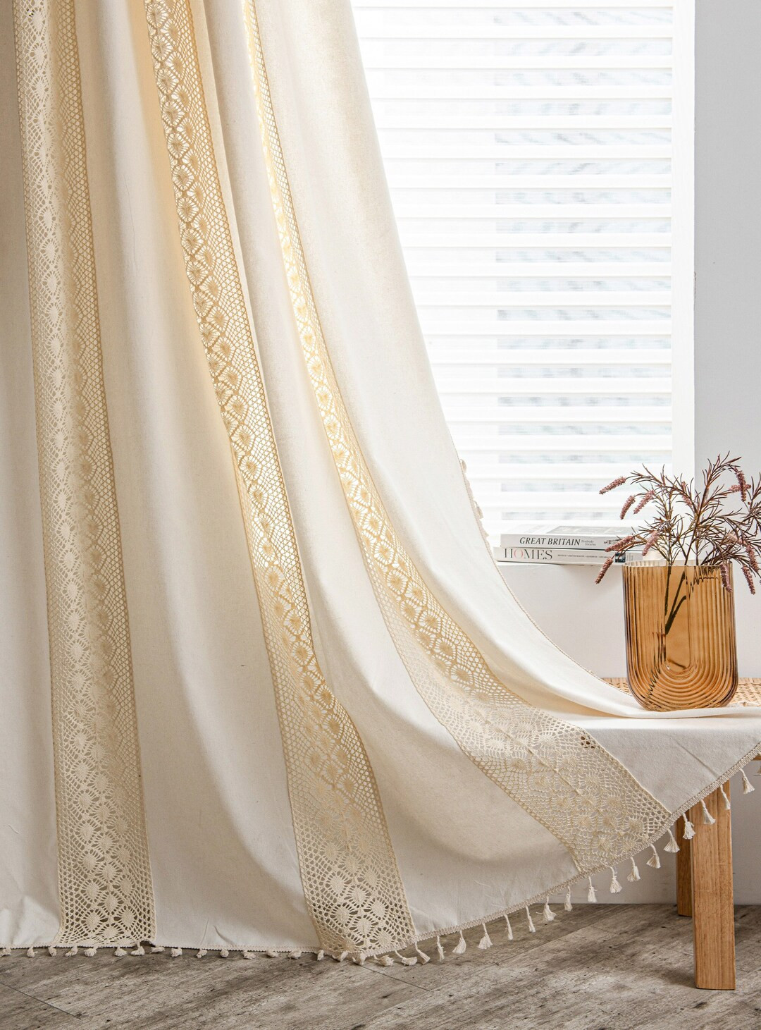 Crochet French Curtains Boho Curtains Crochet Splicing - Etsy | Etsy (US)