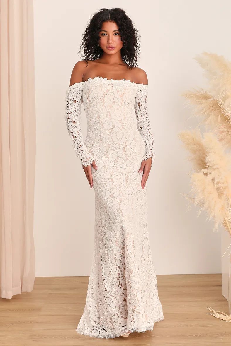 Romance Dreamer White Lace Off-the-Shoulder Maxi Dress | Lulus (US)