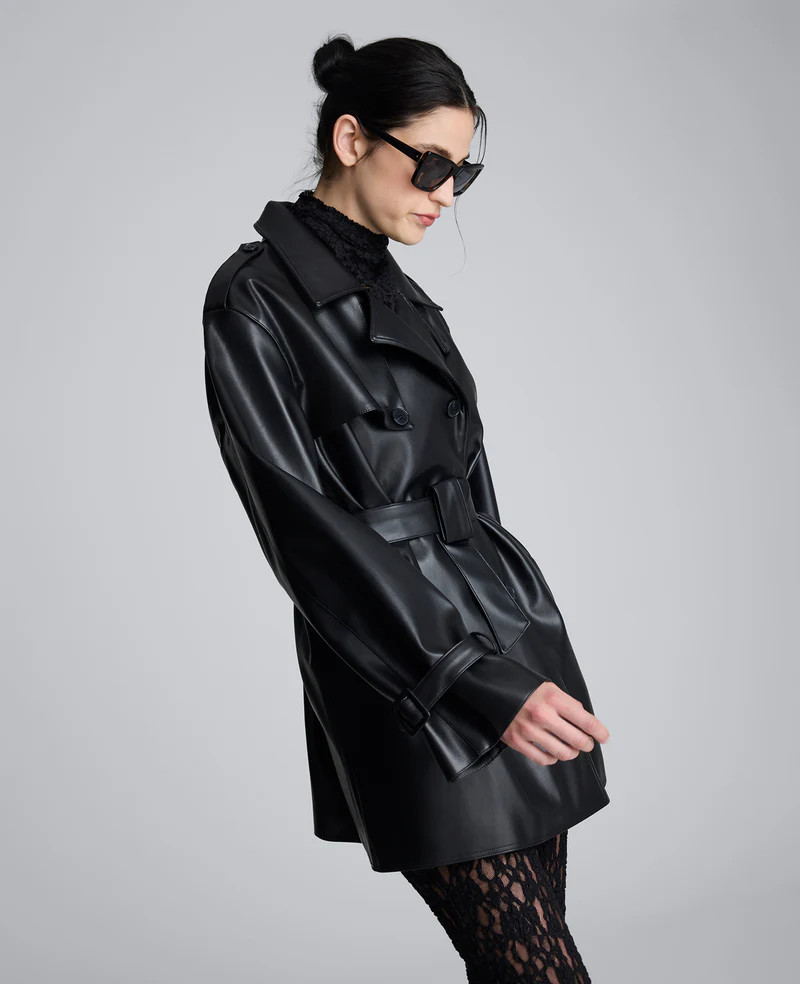 Faux Leather Double Breasted Trench | Kenneth Cole