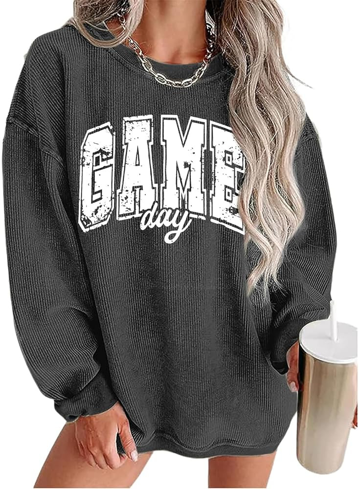 MAXIMGR Women Game Day Sweatshirt Football Sweatshirts Funny Sunday Funday Football Season Long S... | Amazon (US)