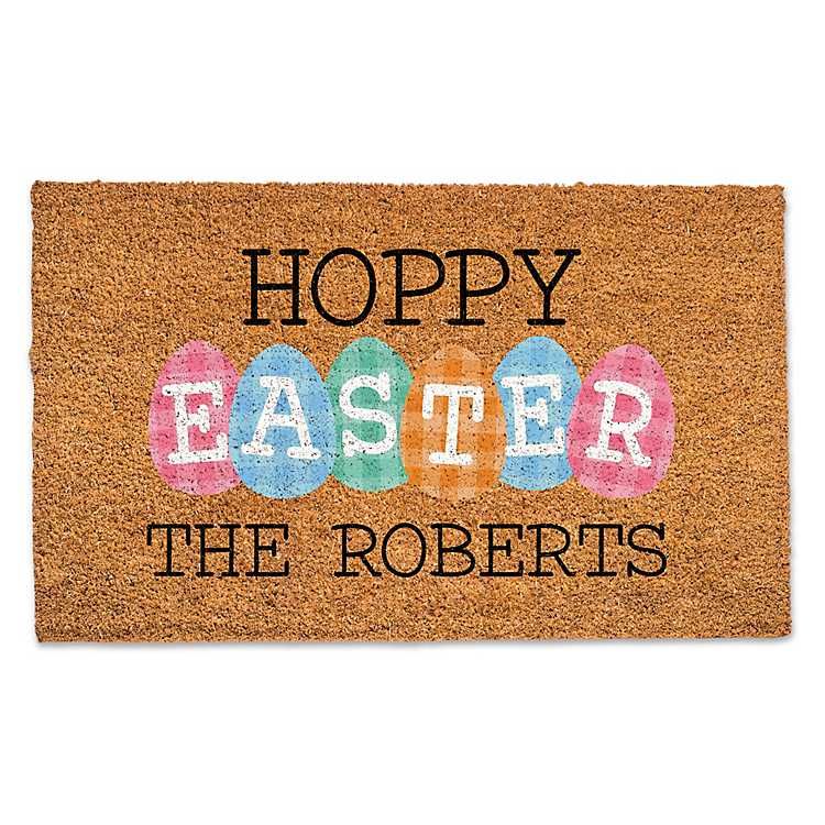 Personalized Hoppy Easter Plaid Eggs Doormat | Kirkland's Home