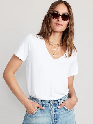 Short-Sleeve Luxe V-Neck T-Shirt for Women | Old Navy (US)