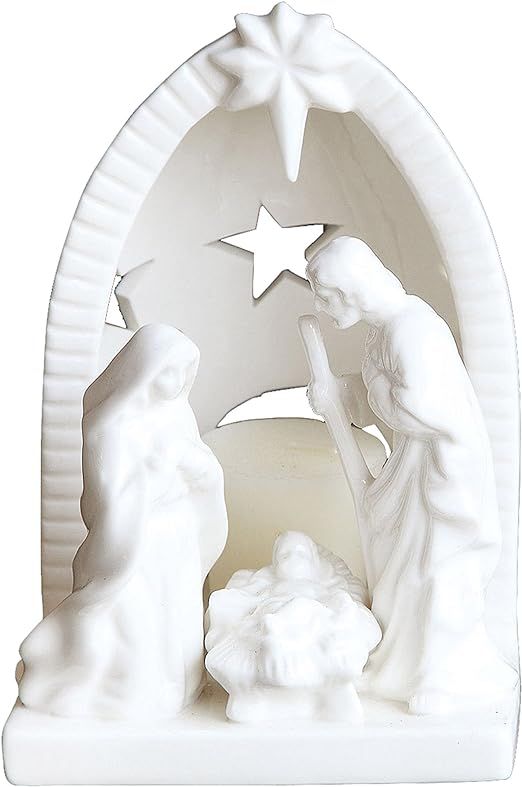 Creative Co-Op Ceramic Nativity Tealight Holder, 6.5 Inch, White | Amazon (US)