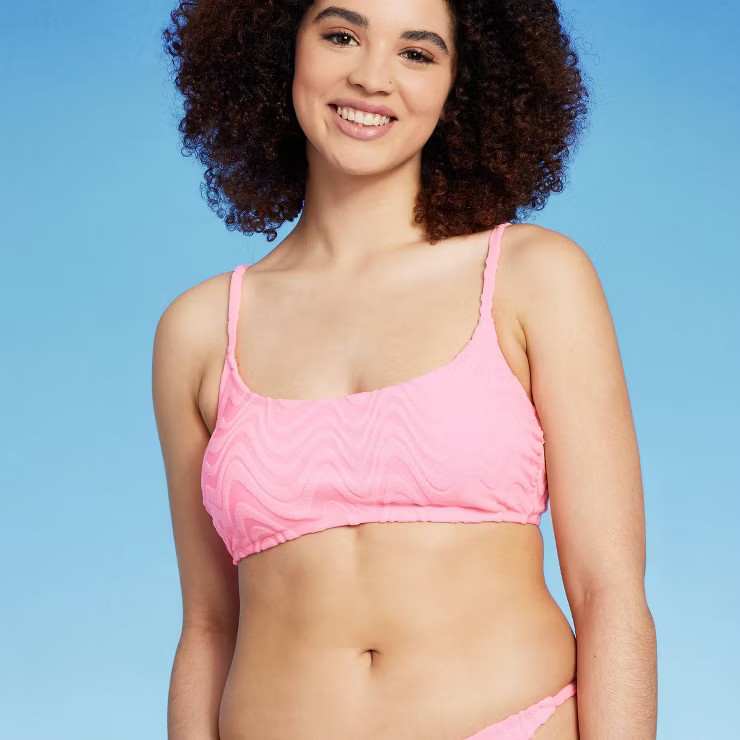 Women's Wavy Terry Textured Bralette Bikini Top - Wild Fable™ Light Pink | Target
