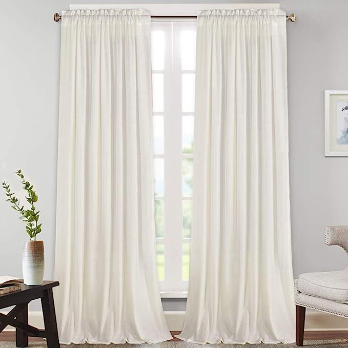 Natural Rich Linen Curtains Semi Sheer for Bedroom/Living Room/Dining | Rod Pocket Textured Flax ... | Amazon (US)