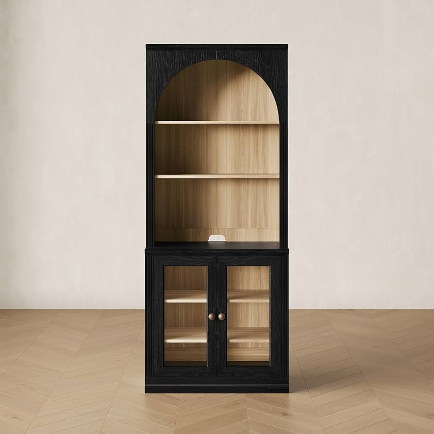 CHIC HOUSE Monos 77" Tall Arched Bookcase with Acrylic Doors, Storage Cabinet with Hutch, Fluted ... | Amazon (US)